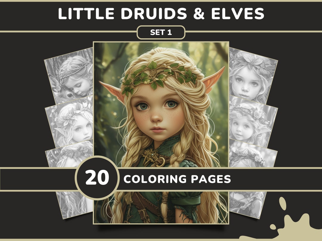 20 Little Druids &amp; Elves Coloring Pages Set 1 Fantasy Babys Kids ...