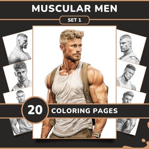 20 Muskulöse Männer Malbuch - Set  1 | Männer mit Muskeln Malbuch PDF, Instant Digital Download, Graustufen Ausmalseiten für Erwachsene