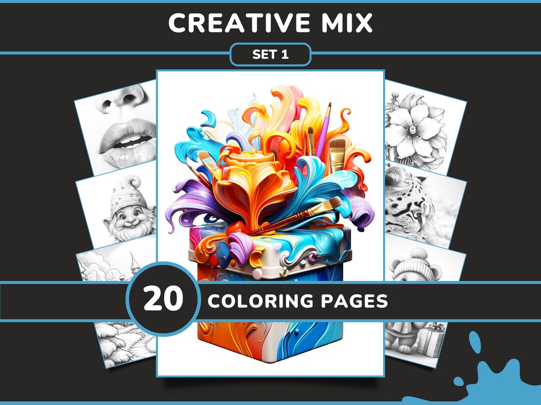 Creative Coloring Pdf 20 Creative Mix Coloring Pages Set 1 Variety Grayscale Coloring Book ...