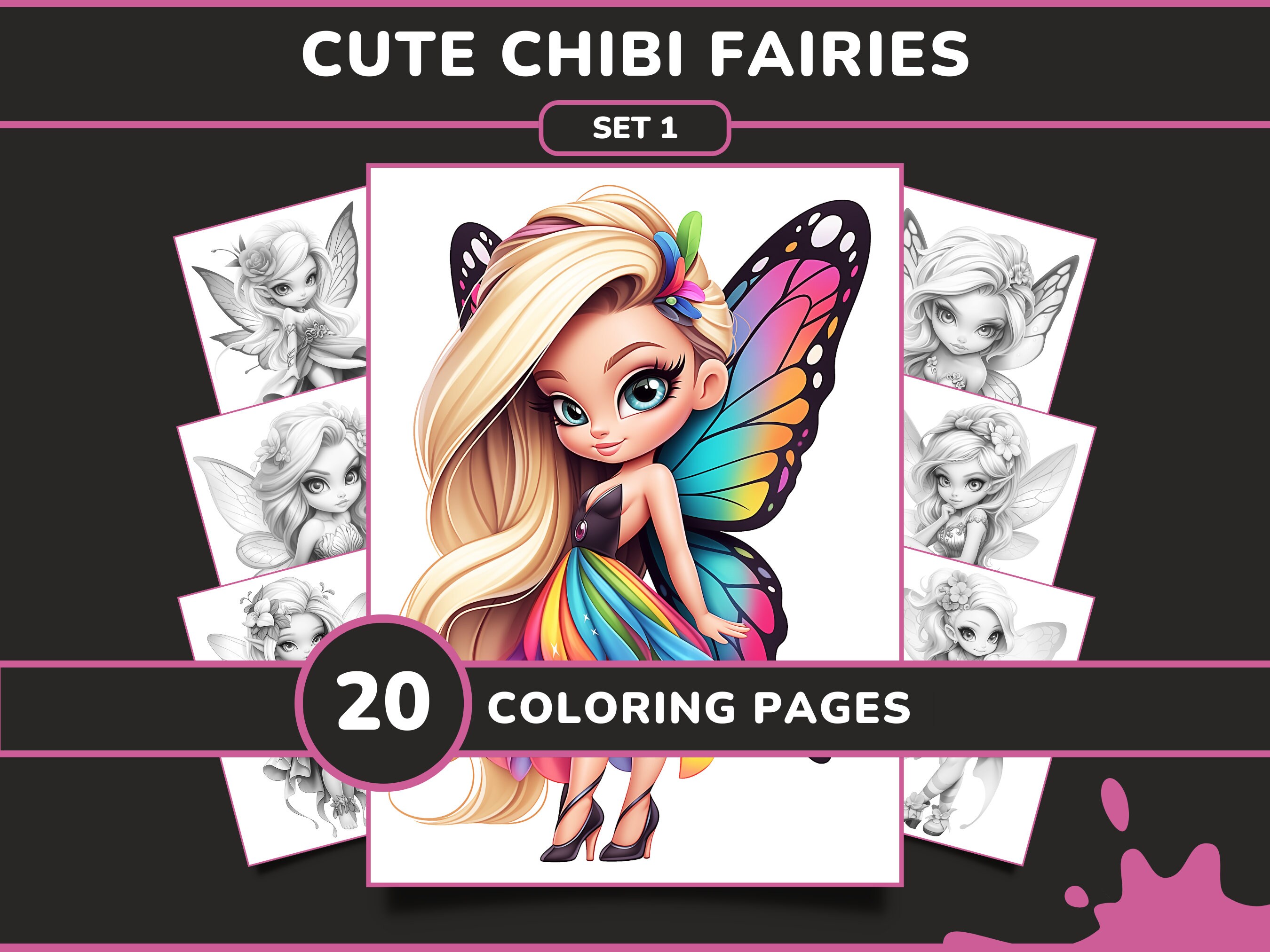 20 Cute Chibi Fairies Coloring Pages for Adults Set 1 Fantasy Anime