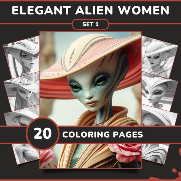 20 Elegant Alien Women Coloring Pages - Set 1 | Modische Außerirdische Grayscale Coloring Book, Digital Download, Printable Coloring Sheets