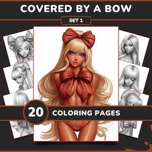 20 Covered by a Bow Coloring Pages for Adults - Set 1 | Beautiful Sexy Women Grayscale Coloring Book, Digital Download, Printable  PDF