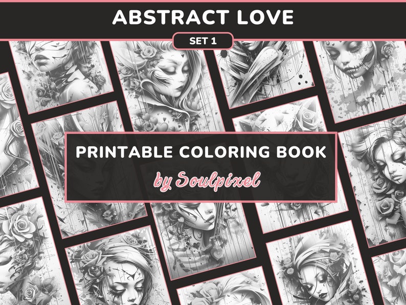 20 Abstract Love Coloring Pages for Adults Set 1 Graffiti Women ...