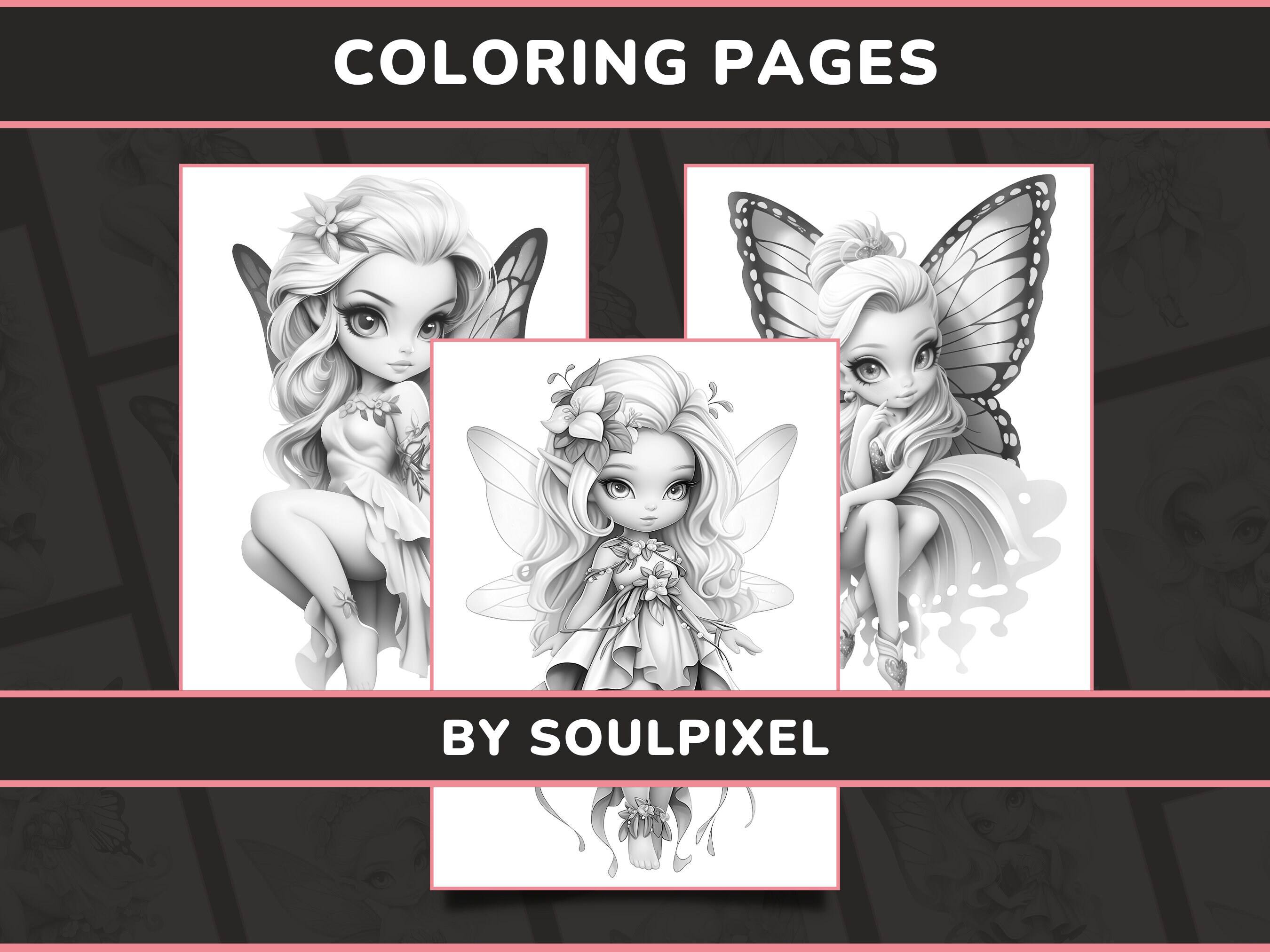 20 Cute Chibi Fairies Coloring Pages for Adults Set 1 Fantasy Anime ...