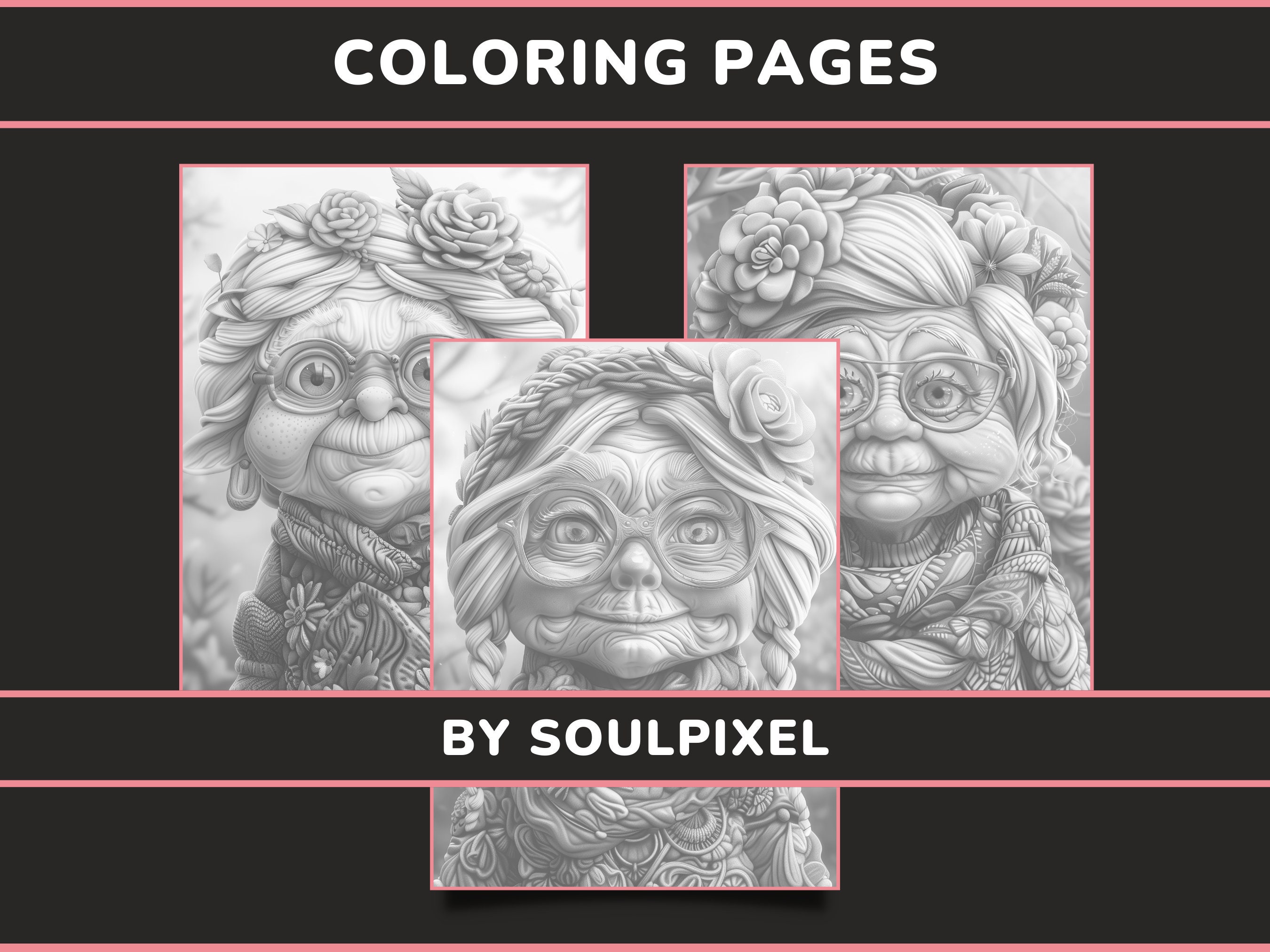 20 Adorable Grannies Coloring Pages for Adults Set 1 Cute Old Wrinkly
