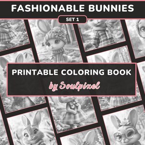 20 Fashionable Bunnies Coloring Pages for Adults Set 1 Cute Fantasy ...