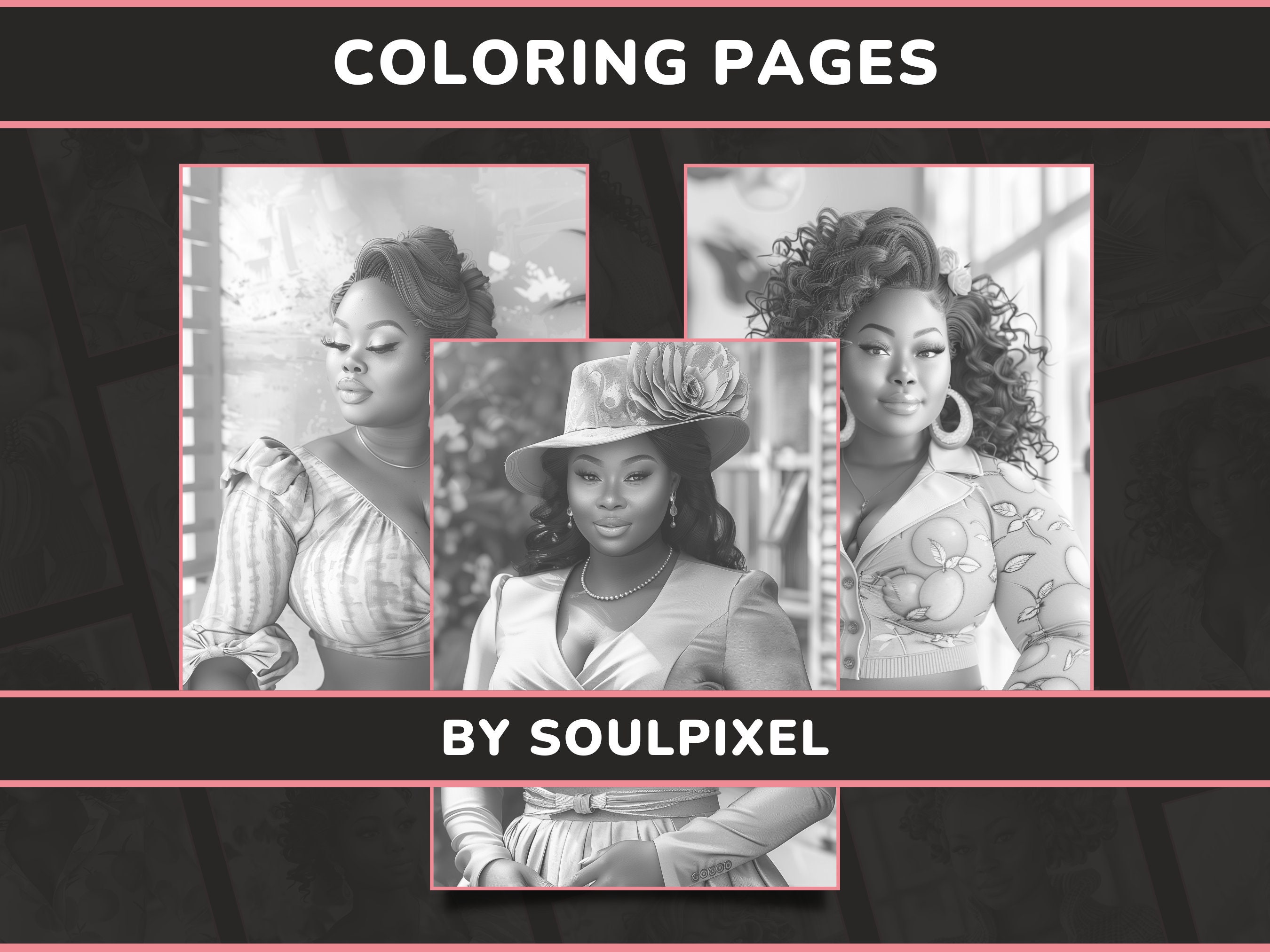 20 Curvy Black Women Coloring Pages for Adults Set 1 Pretty XL Plus ...