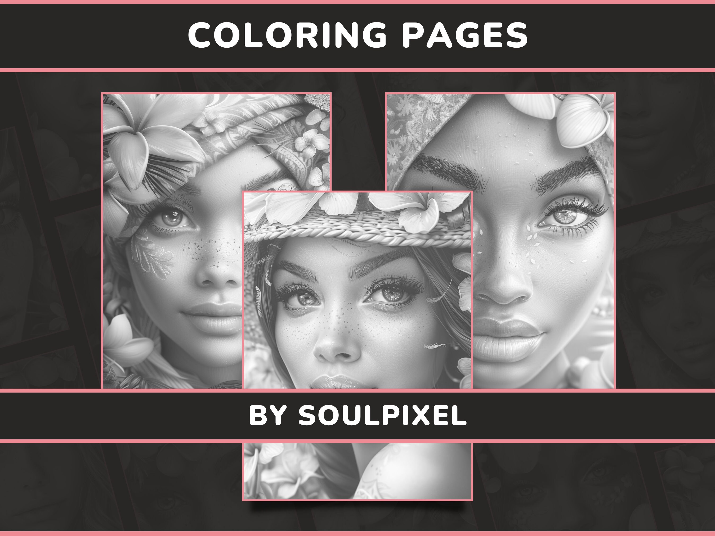 20 Tropical Portraits Coloring Pages for Adults Set 1 Exotic Women ...