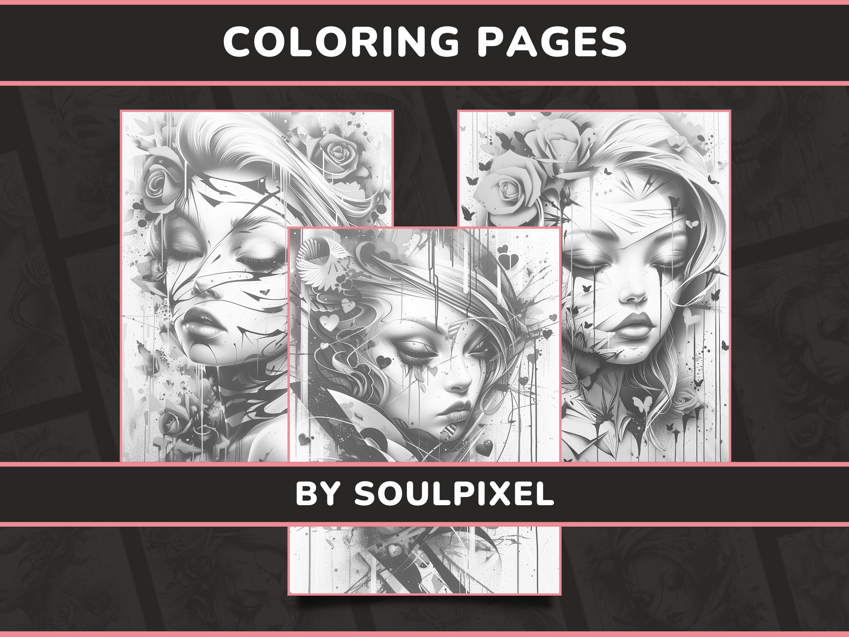 20 Abstract Love Coloring Pages for Adults Set 1 Graffiti Women ...