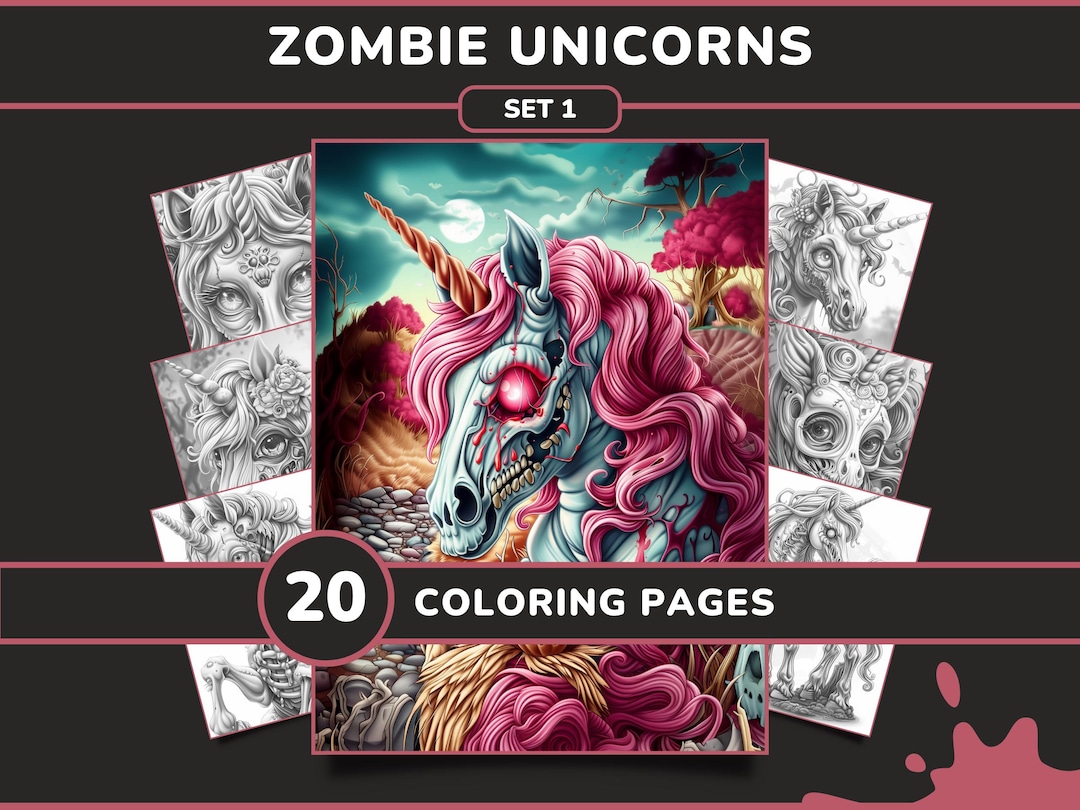 20 Zombie Unicorns Coloring Pages for Adults - Set 1 | Creepy Spooky ...
