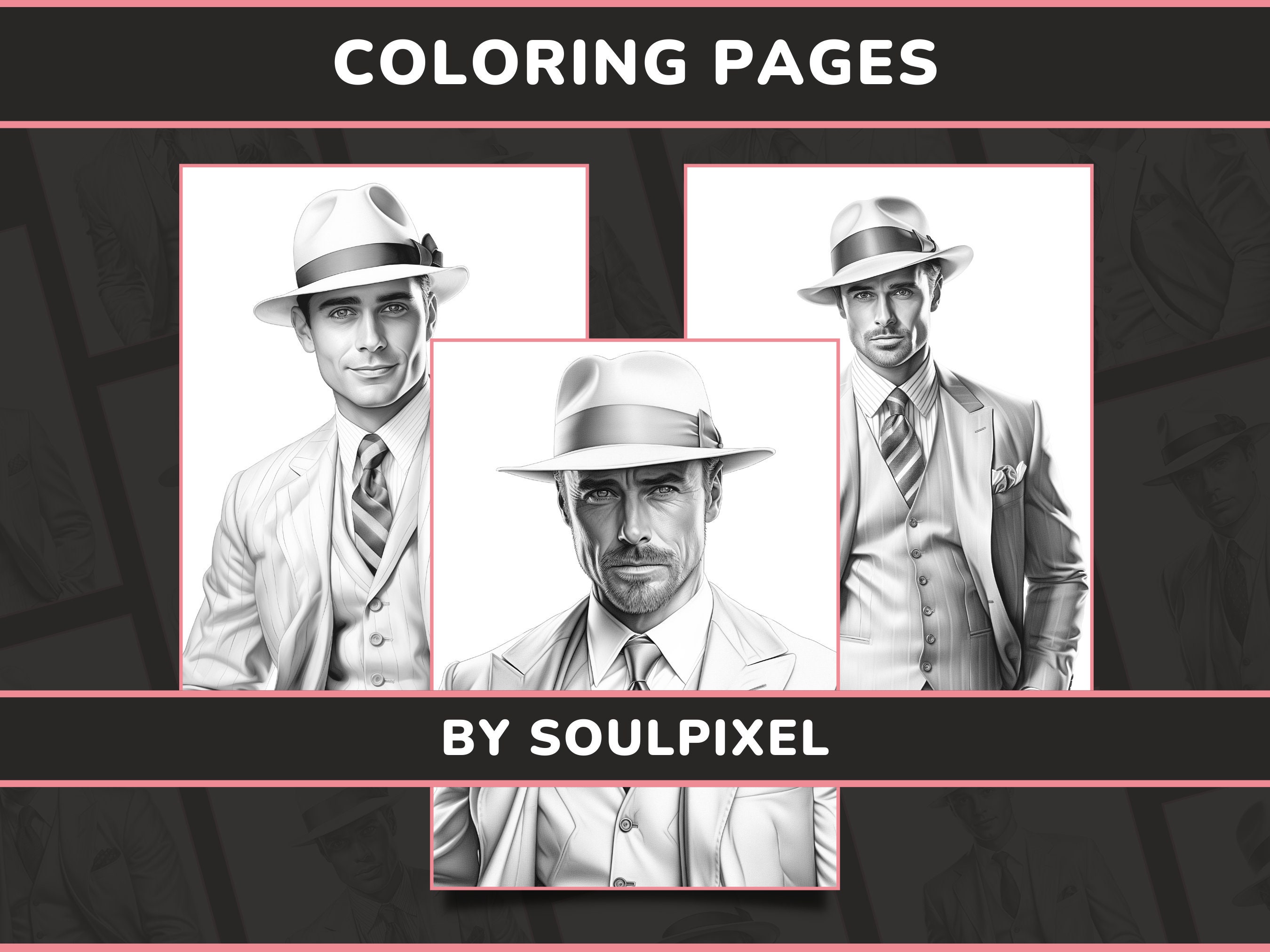 20 Men in Suits Coloring Pages for Adults Set 1 Elegant Guys Fashion ...