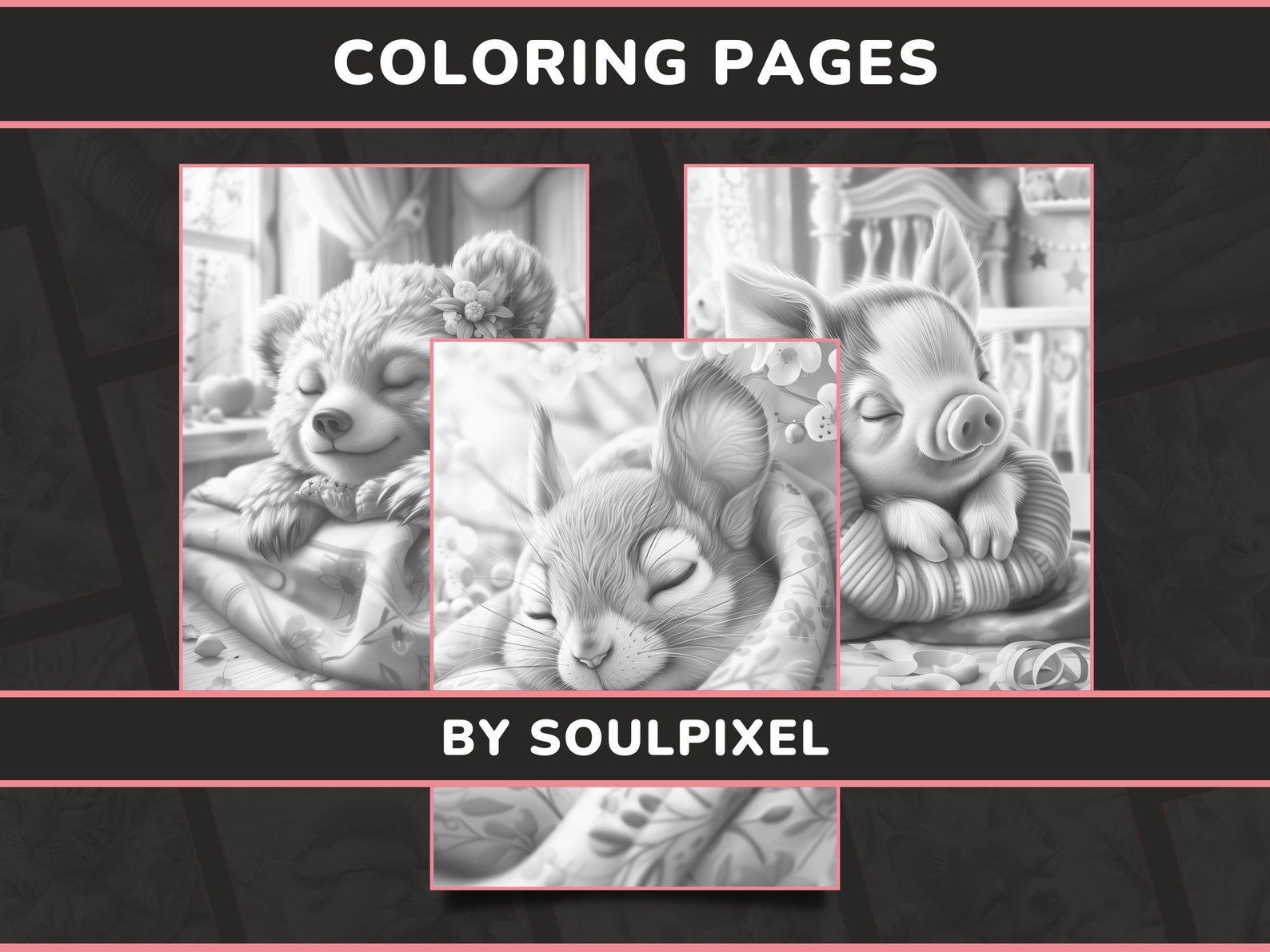 20 Sleeping Animals Coloring Pages for Adults Set 1 Cute Critters