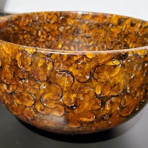 Resin with dried Crape myrtle bloom pods. Handcrafted Resin bowl.