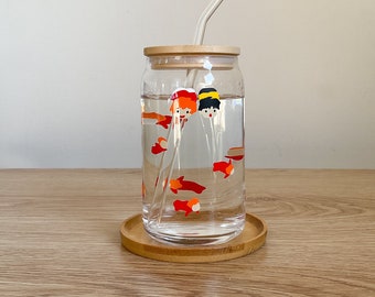 Ponyo Can Glass, Goldfish Can Glass, Cute Anime Cup, Birthday Gift for Anime Lover, Unique Housewarming Gift, Can Glass With Lid and Straw
