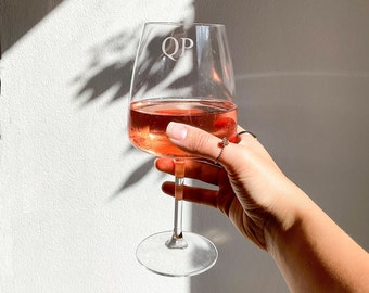 Monogrammed Initials Wine Glass, Custom Etched Wine Glass, Wedding Present, Gift for Bridesmaid, Housewarming Gift, Birthday Gift for Her