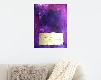 Peinture unique en son genre en violet foncé, violet et or métallique ~ 18 x 24 po. sur toile tendue ~ oeuvre d'art originale ~ moderne/contemporain/abstrait