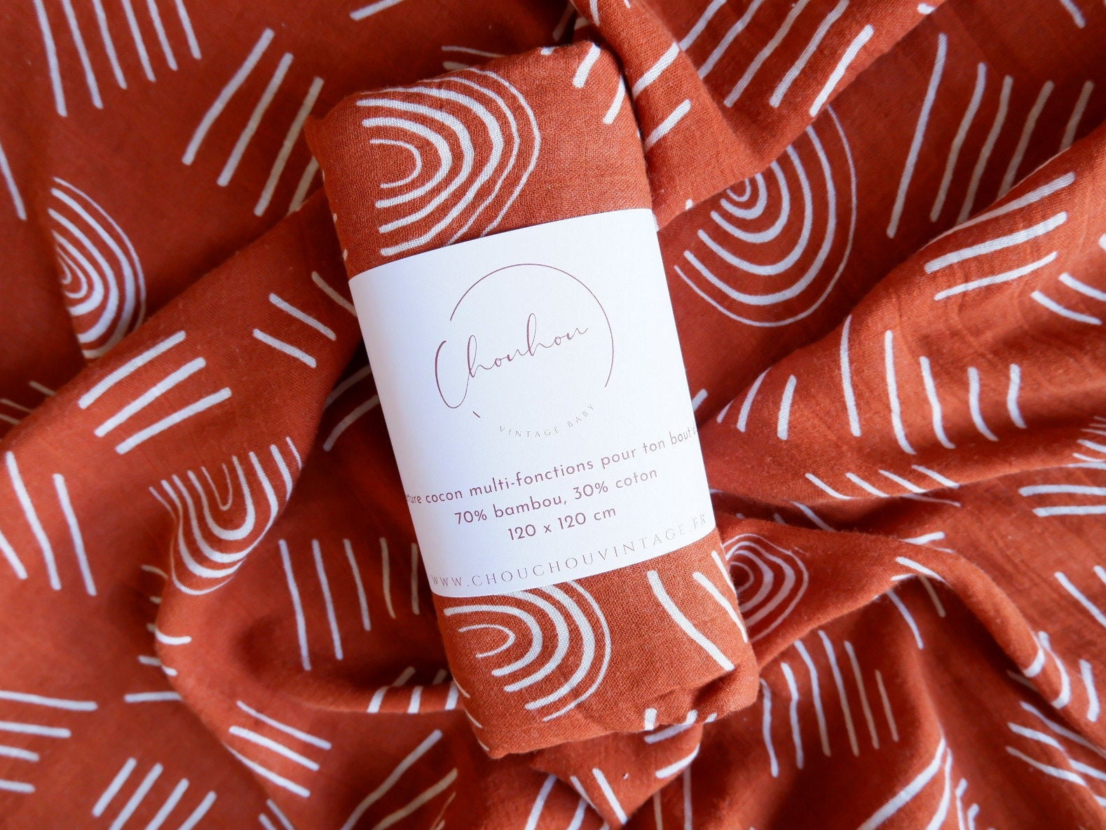Drap d'emmaillotage Ethnic Rusty en Mousseline de Bambou