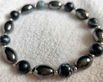 Hematite and Snowflake Obsidian Bracelet | Grounding | Auric Field Repair | Tuning In| Perserverance