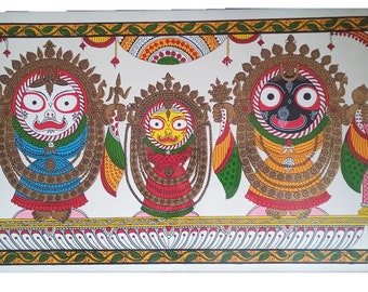 Lord Jaganath Indian Handicraft Painting (Pattachitra) Handmade on Tussar Silk Cloth/ Wall hang (without frame)