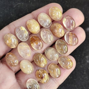 Golden Rutile Quartz Cabochon Lot: April Birthstone, Jewelry Making (10X14 MM)