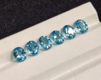 Natural Swiss Blue Topaz Gemstone Lot: Oval Cut, 6X8 MM (6 Pcs)