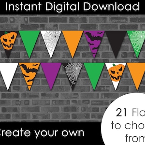 Halloween Bunting • Mix and Match • Create your own  • 21 flags • Digital Download (NOT A PHYSICAL ITEM) • Printable • Instant Download