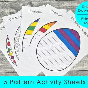 5 Easter Egg Pattern Activity Sheets • Digital Download (NOT A PHYSICAL ITEM) • Printable • Instant Download • Colouring Pages • Shapes