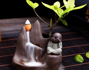 10Pcs Incense Cones Backflow Incense Burner Ceramic Little Monk Incense Holder 10Pcs Incense Cones Backflow Incense Burner Ceramic Little Monk Incense Holder