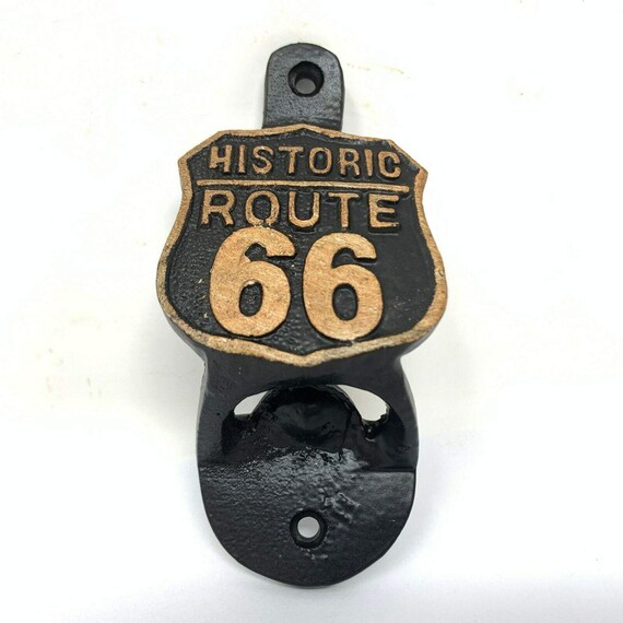 Route 66 Cast Iron Wall Mounted Bottle Opener With Raised Detail 