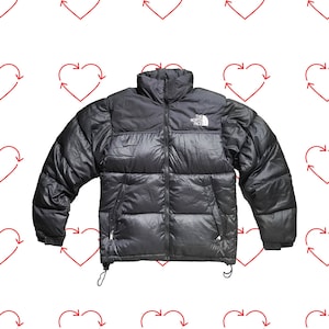 Vintage Black The North Face 700 Nuptse Jacket, Men's L, Second Hand Retro TNF Down Insulated Puffer Jacket