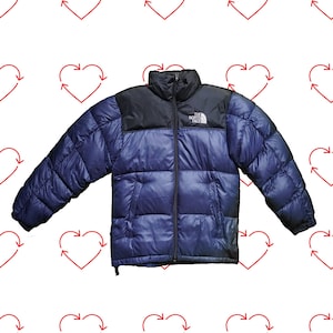 ヴィンテージ ブルー ザ ノース フェイス 700 ヌプシ ジャケット、メンズ M、中古 レトロ TNF ダウン インサレーテッド パファー ジャケット