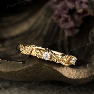 Vintage Leaf Flower Diamond Engagement Ring Alternative Ring Unique Yellow Gold Ring Art Deco Promise Ring Twisted Anniversary Ring For Her