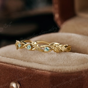 Moss Agate Engagement Ring Vintage Leaf Wedding Band Nature Inspired Vines Twist Gold Stacking Wedding Ring Promise Ring Gift For Women