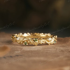 Unique Moss agate Wedding Ring Nature Leaf Engagement Ring Leaf Branch Wedding Ring Moissanite Wedding Ring Full Eternity Promise Ring Women