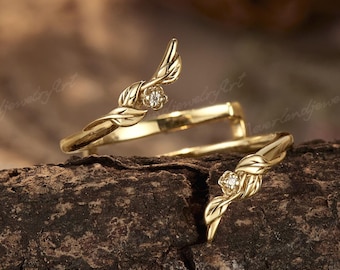Art Deco Diamond Wedding Band Nature Inspired Leaf Design Enhancer Wedding Ring Vintage Floral Ring Promise Ring Anniversary Gifts for Her