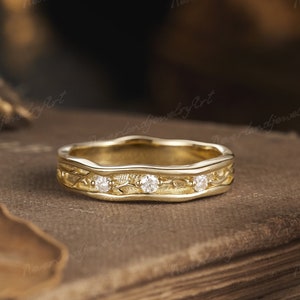 Vintage Moissanite Engagement Ring Nature Inspired Leaf Floral Gold Handmade Wedding Ring Ring Diamond Full Eternity Wedding Band For women