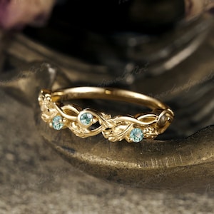 Moss agate Engagement Ring Nature Inspired Leaf Vines Twist Wedding Ring Vintage Gold Leaf Engraving Wedding Band Stacking Promise Ring