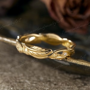 Vintage Leaf Engraving Wedding Ring For Men Inspired Nature Diamond Leaf Gold Wedding Ring Unique Branch Twisted Engagement Ring For Man