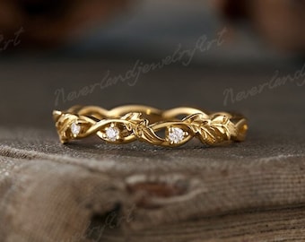 Unique Diamond Engagement Ring Vintage Leaf Engraving Wedding Band Branch Ring Twisted Moissanite Matching Wedding Ring Promise Ring For Her