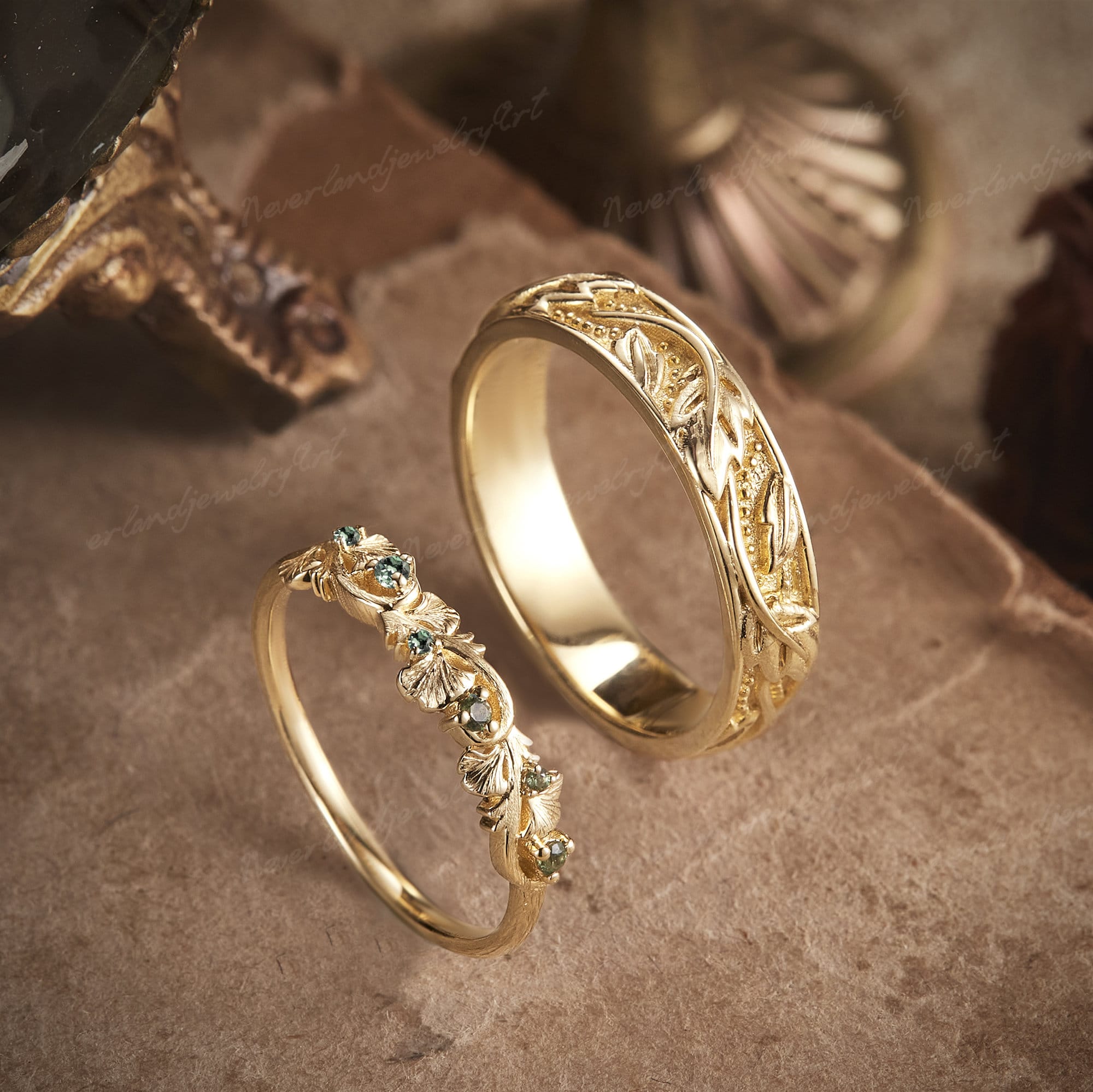 2pc Couple Rings Set Green Sapphire Engagement Ring Set 2pc Couple Rings Set Green Sapphire Engagement Ring Set