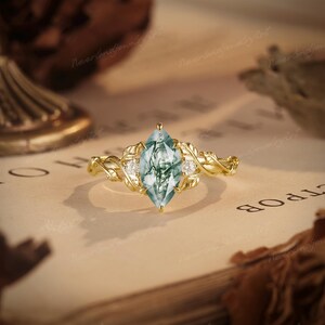 Unique Diamond Marquise Cut Engagement Ring Yellow Gold Leaf Engraved ...
