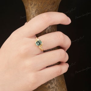 Vintage Green Sapphire Engagement Ring Rose Design Ring Unique Yellow ...