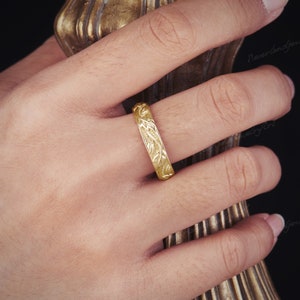 Vintage Mens Wedding Band Gold Couple Rings Nature Inspired Leaf Floral ...