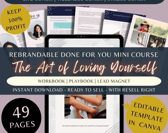 PLR Digital Product | The Art of Loving Yourself Brandable eCourse | Lead Magnet Workbook | Life Coaching Tools | Editable Template Canva