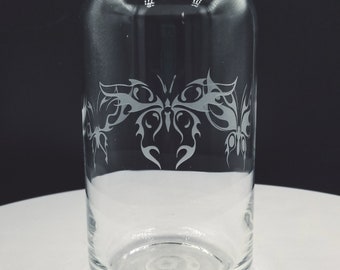 Boîte en verre papillon tribal gravé à l'acide