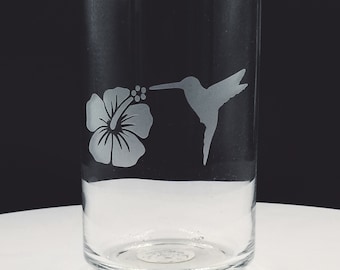 Boîte en verre Colibri gravé à l'acide