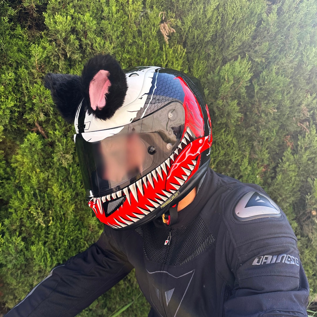 Furry Cat Ears Motorcycle Helmet Accessory, Cat Ears, Velcro, Biker