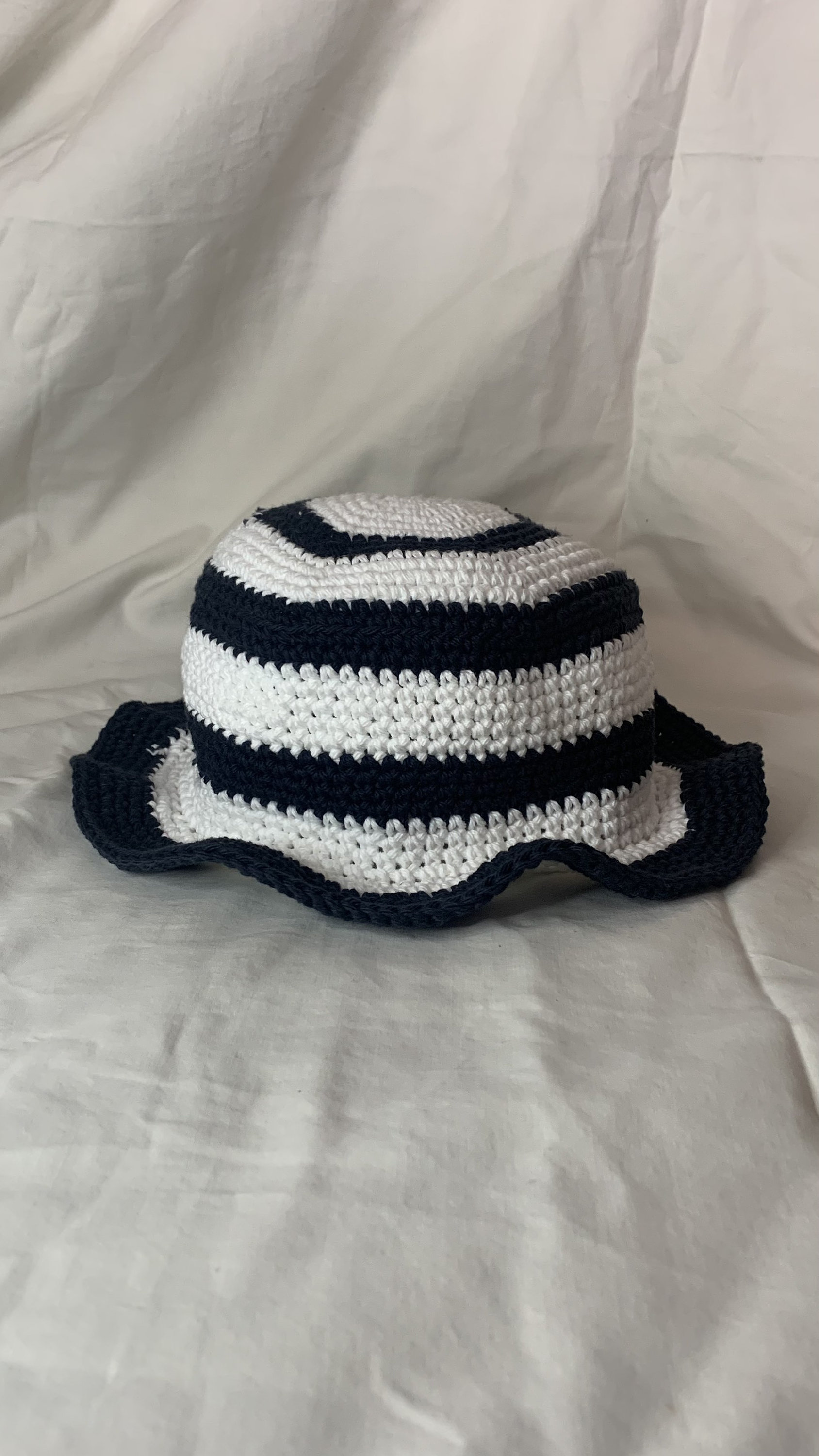Black and White Crochet Bucket Hat 