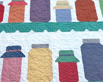 Edredón hecho a mano con tarros de conserva de 60x65 pulgadas / Manta acogedora estilo campestre / Decoración rústica para casa de campo / Regalo acolchado único