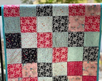 Edredón de patchwork para bebé hecho a mano: manta de franela de algodón para asiento de coche (27 x 36)